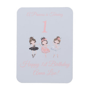 Magnet Flexible Girl Gold Pink Ballerina Princess 1er anniversaire