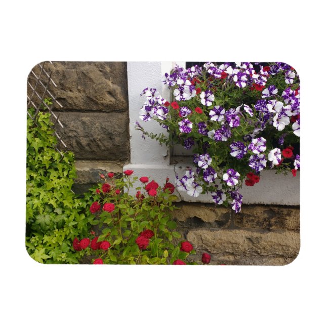 Magnet Flexible Gîte écossais avec pétunias et rose (Horizontal)