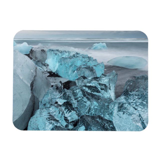 Magnet Flexible Glace bleue sur la plage, paysage marin, Islande (Horizontal)