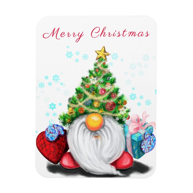 Magnet Flexible Gnome mignonne avec arbre de Noël Casquette et cad (Vertical)