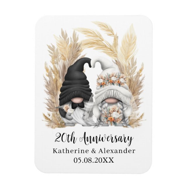 Magnet Flexible Gnome Pampas Grass 20e anniversaire Mariage person (Vertical)