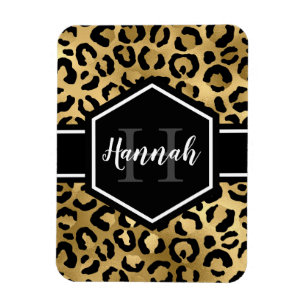 Magnet Flexible Gold Black Leopard Spots Monogram