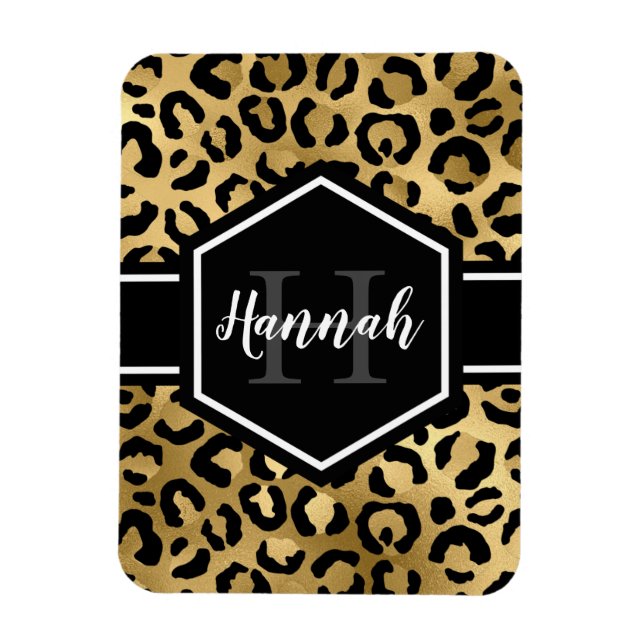 Magnet Flexible Gold Black Leopard Spots Monogram (Vertical)