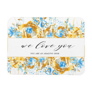 Magnet Flexible gold blue floral happy mother's day 