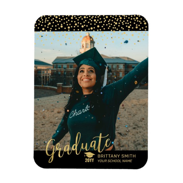Magnet Flexible Gold Confetti Faire-part de graduation photo (Vertical)