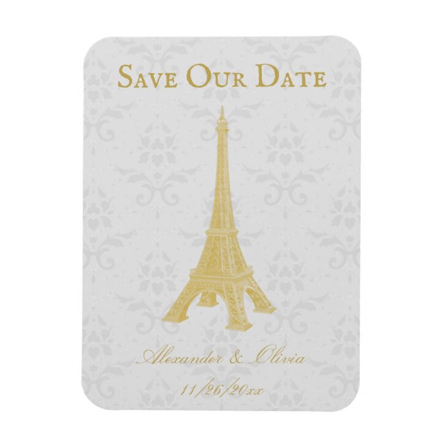 Magnet Flexible Gold Eiffel Tower Damask Enregistrer La Date Magne (Vertical)