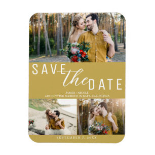 Magnet Flexible Gold Enregistrer la date Mariage 3 photos
