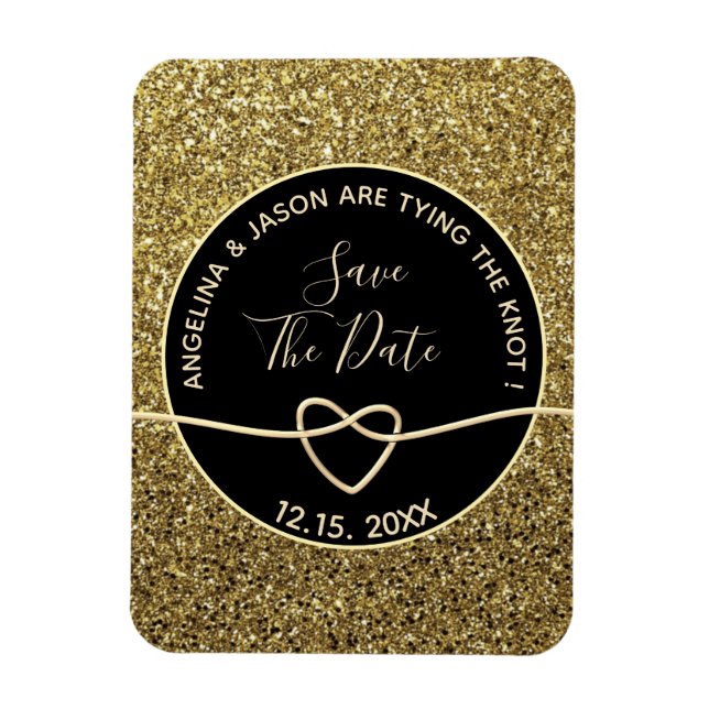 Magnet Flexible Gold et Black Wedding Enregistrer la date (Vertical)