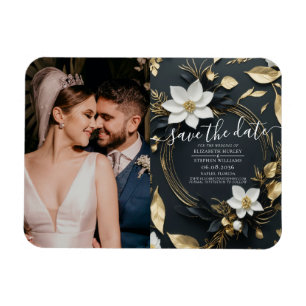 Magnet Flexible Gold Floral Wreath Mariage Photo Enregistrer la da