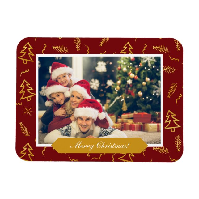 Magnet Flexible Gold Foil Arbre de Noël Motif Red Holiday Photo (Horizontal)