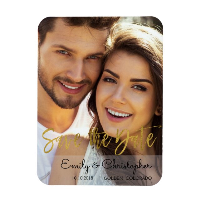 Magnet Flexible Gold Foil Script Wedding Enregistrer l'aimant Date (Vertical)