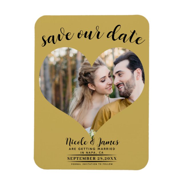Magnet Flexible Gold Heart Photo Wedding Enregistrer la date (Vertical)