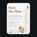 Magnet Flexible Gold Rust Leaf Terracotta Mariage Enregistrer La D<br><div class="desc">Mariage enregistrer la date magnet dispose d'un élégant design feuille de rouille or et de couleurs en terre cuite, parfait pour un mariage sur le thème de la terre cuite, or, couleur rouille. Design typographique moderne et propre cette sauvegarde l'élément date est prêt pour vous à customiser avec les détails...</div>