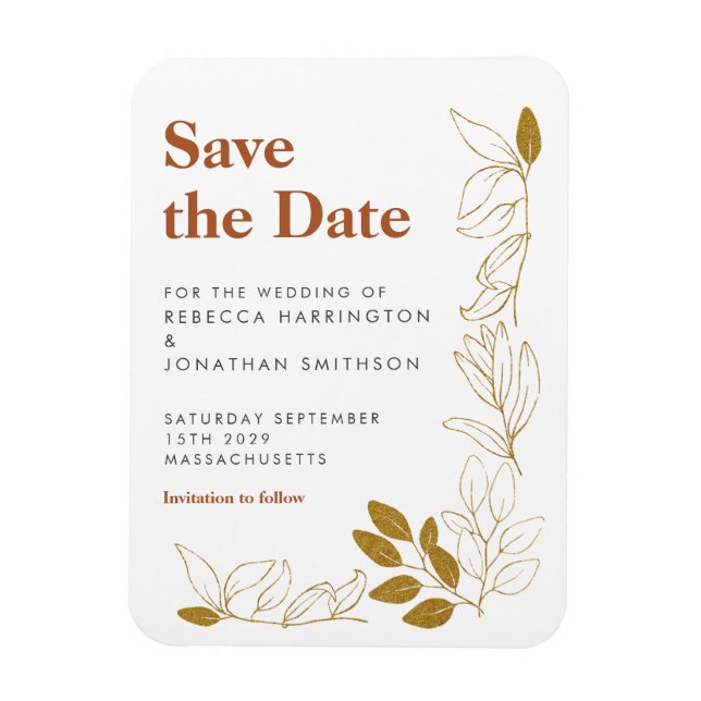 Magnet Flexible Gold Rust Leaf Terracotta Mariage Enregistrer La D (Vertical)
