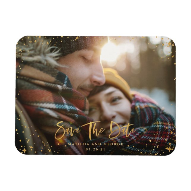 Magnet Flexible Gold stars script photo mariage moderne (Horizontal)