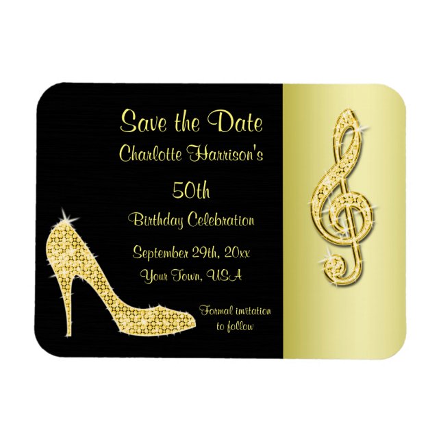 Magnet Flexible Gold Stiletto & Treble Clé de Sol 50e Enregistrer  (Horizontal)
