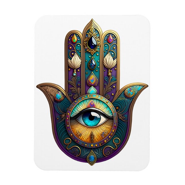 Magnet Flexible Gold Violet Teal Hamsa w/ Turquoise Third Eye (Vertical)