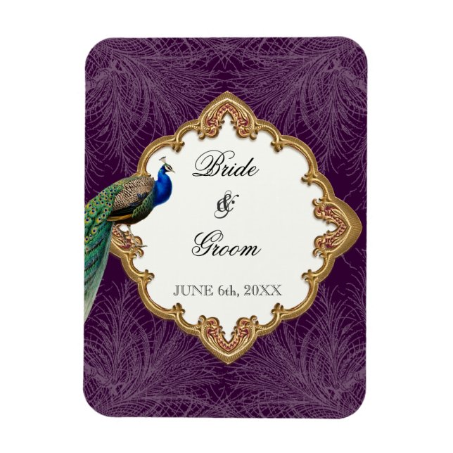 Magnet Flexible Golden Peacock & Swirls - Mariage Enregistrer la d (Vertical)