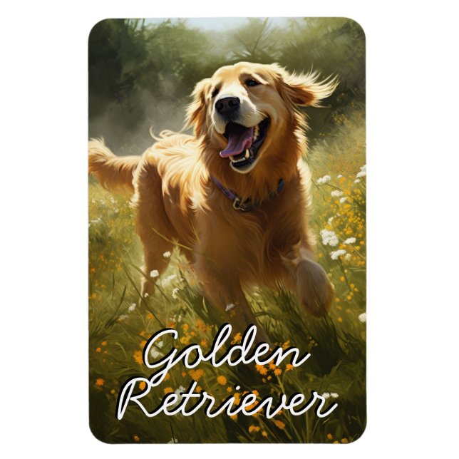 Magnet Flexible Golden Retriever dans une prairie éclairée (Vertical)