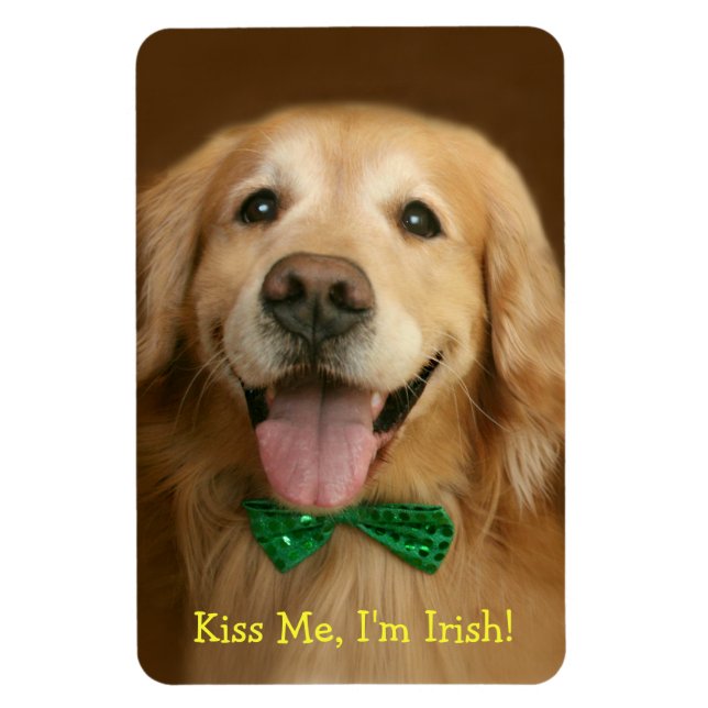 Magnet Flexible Golden Retriever Kiss Me Im Irish St. Patty (Vertical)