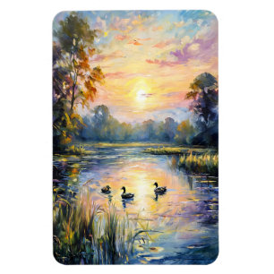 Magnet Flexible Golden Tranquillité Sunset Pond Paysage avec canar