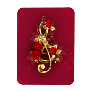 Magnet Flexible Golden Treble Clef avec fleurs Roses