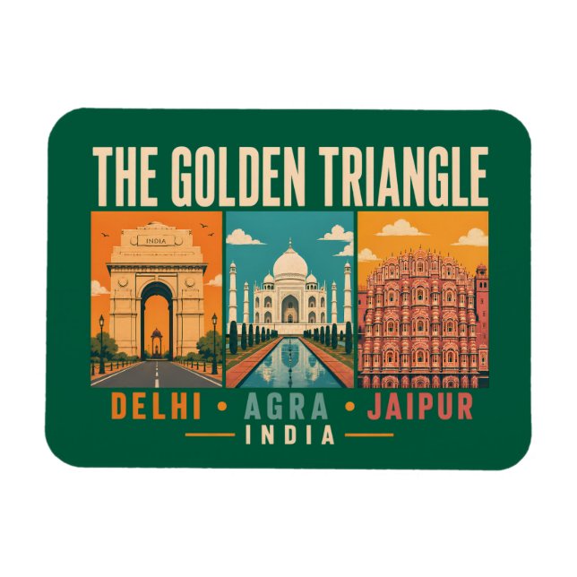 Magnet Flexible Golden Triangle India Illustration Vintage (Horizontal)