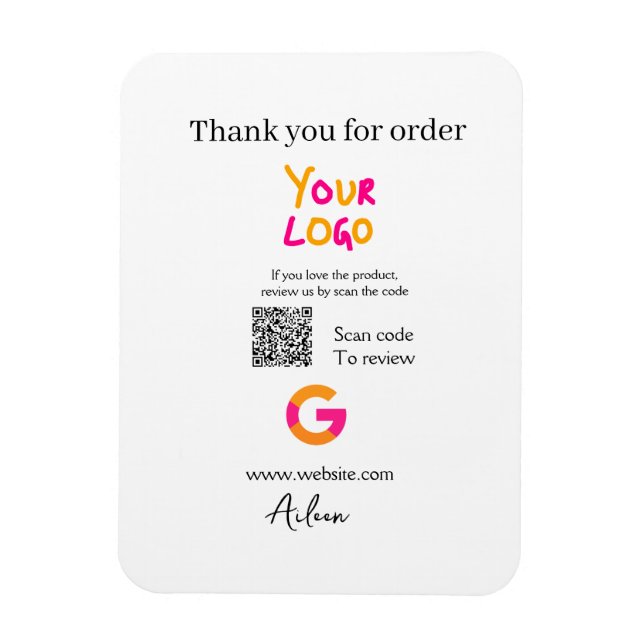Magnet Flexible Google review business logo website scan QR code (Vertical)