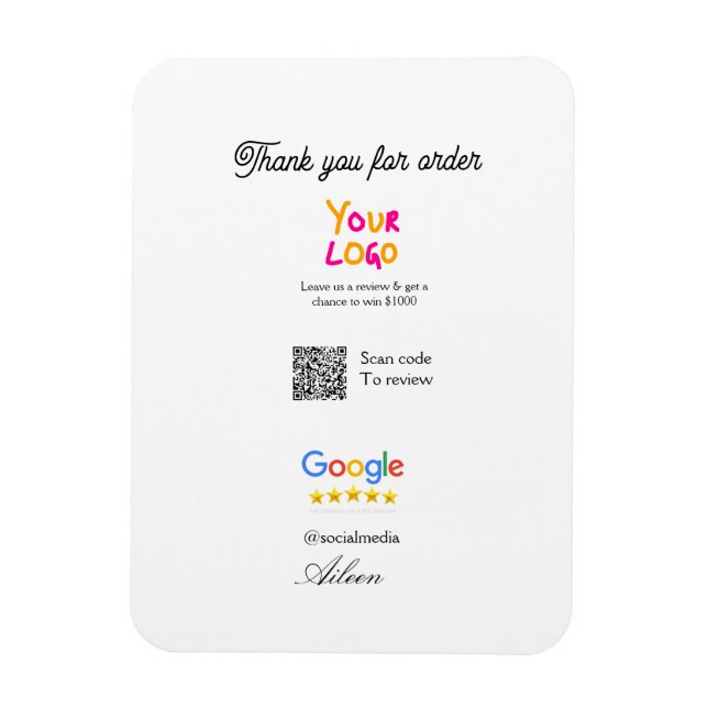 Magnet Flexible Google review business logo website scan QR code (Vertical)