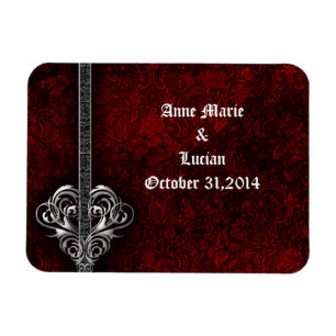 Magnet Flexible Goth Red Damask Silver Heart enregistrer la date