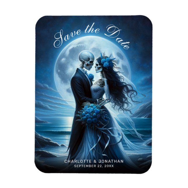 Magnet Flexible Gothic Blue Skeleton Couple Wedding Save the Date (Vertical)