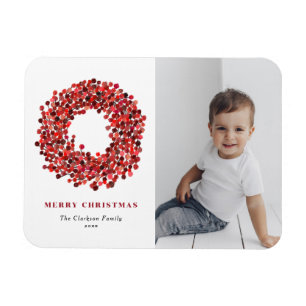 Magnet Flexible Gouache Red Winterberry Wreath Photo Noël