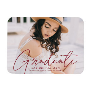 Magnet Flexible Graduate moderne Bourgogne Script Photo Graduation