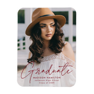 Magnet Flexible Graduate moderne Bourgogne Script Photo Graduation