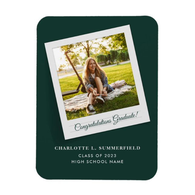 Magnet Flexible Graduation 2024 Photo Green Elegant Faire-part (Vertical)
