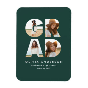 Magnet Flexible Graduation 4 photo moderne faire-part vert