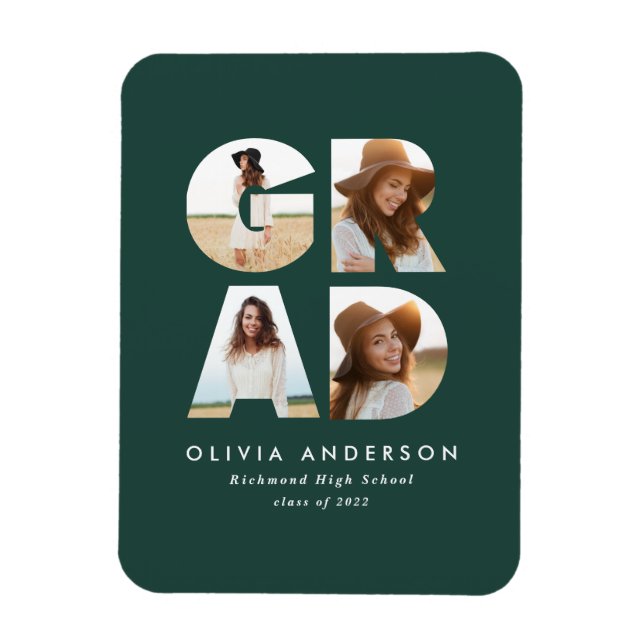 Magnet Flexible Graduation 4 photo moderne faire-part vert (Vertical)