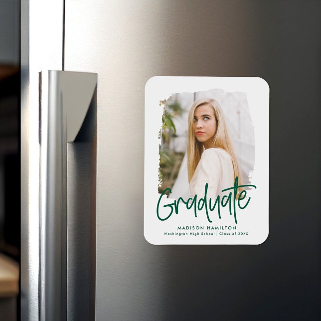 Magnet Flexible Graduation de la photo de preppy Green Script (Créateur téléchargé)