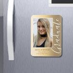 Magnet Flexible Graduation Gold Script élégant Photo moderne<br><div class="desc">Graduation Gold Stylish Script Modern Photo Graduation Magnets dispose d'un brillant or arrière - plan avec votre photo personnalisée. Personnalisez en ajoutant votre nom,  école,  collège ou université et année de classe en modifiant le texte dans les zones de texte fournies. Conçu pour vous par ©Evco Studio www.zazzle.com/store/evcostudio</div>