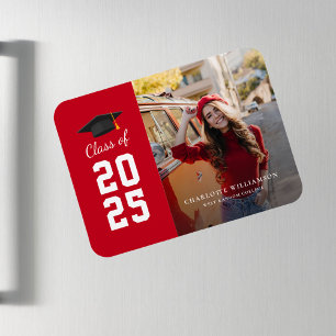 Magnet Flexible Graduation Moderne 2025 Rouge Blanc Grad Photo