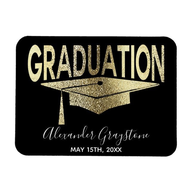Magnet Flexible Graduation Moderne Faux Gold Enregistrer La Date (Horizontal)