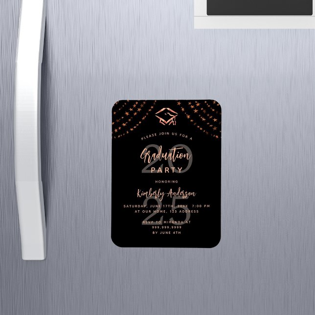 Magnet Flexible Graduation party noir rose or étoiles invitation (Créateur téléchargé)