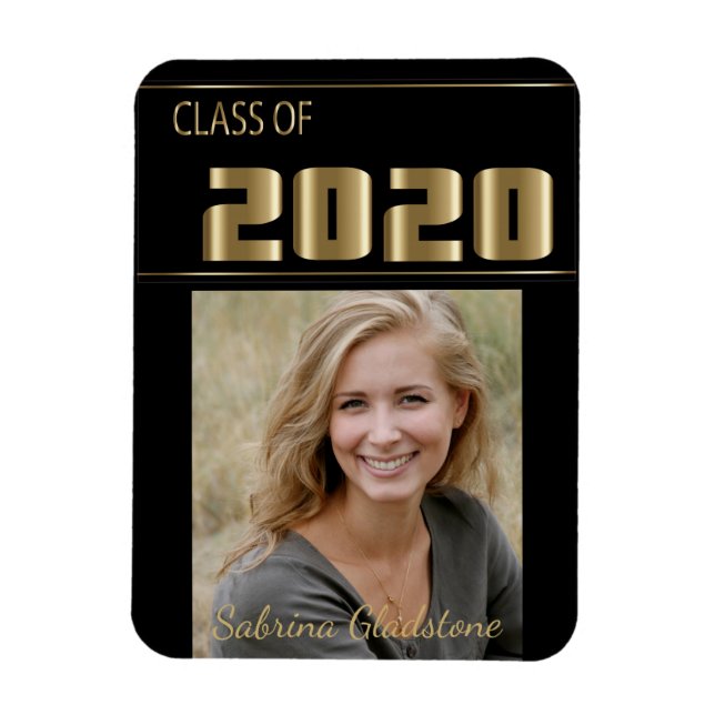 Magnet Flexible Graduation photo de la classe noire et or -2020 (Vertical)