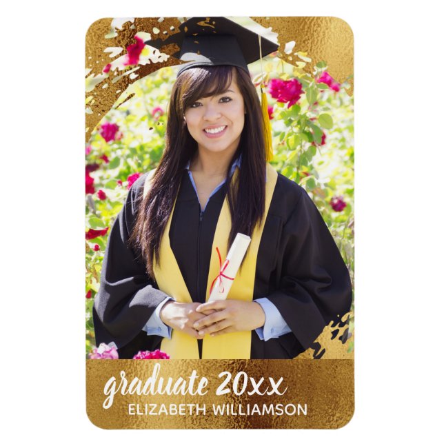 Magnet Flexible Graduation Photo Faux Gold Moderne Élégant (Vertical)
