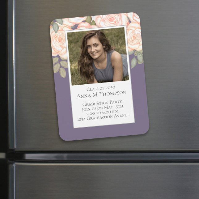 Magnet Flexible Graduation Simple Photo Floral Rose Lilac Purple (Créateur téléchargé)