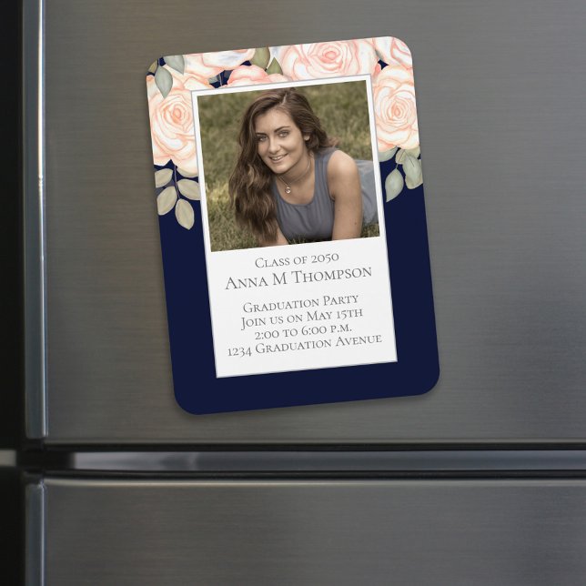 Magnet Flexible Graduation Simple Photo Floral Rose Marine Bleu (Créateur téléchargé)