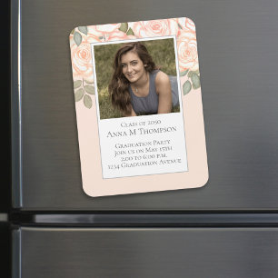 Magnet Flexible Graduation Simple Photo Floral Rose Peach Coral