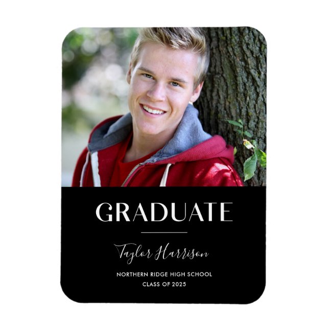 Magnet Flexible Gradué moderne noir & blanc Faire-part Grad (Vertical)