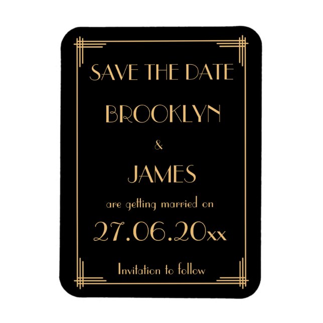 Magnet Flexible Grand Gatsby Art Déco Mariage Enregistrer La Date  (Vertical)