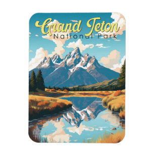 Magnet Flexible Grand Teton National Park Illustration Retro